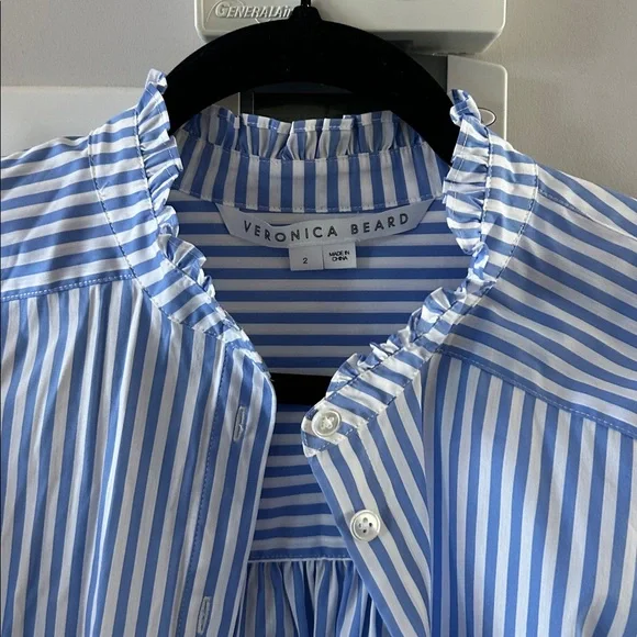 Veronica Beard Whitman Ruffle Button up Shirt Bluebell - Picture 9 of 14